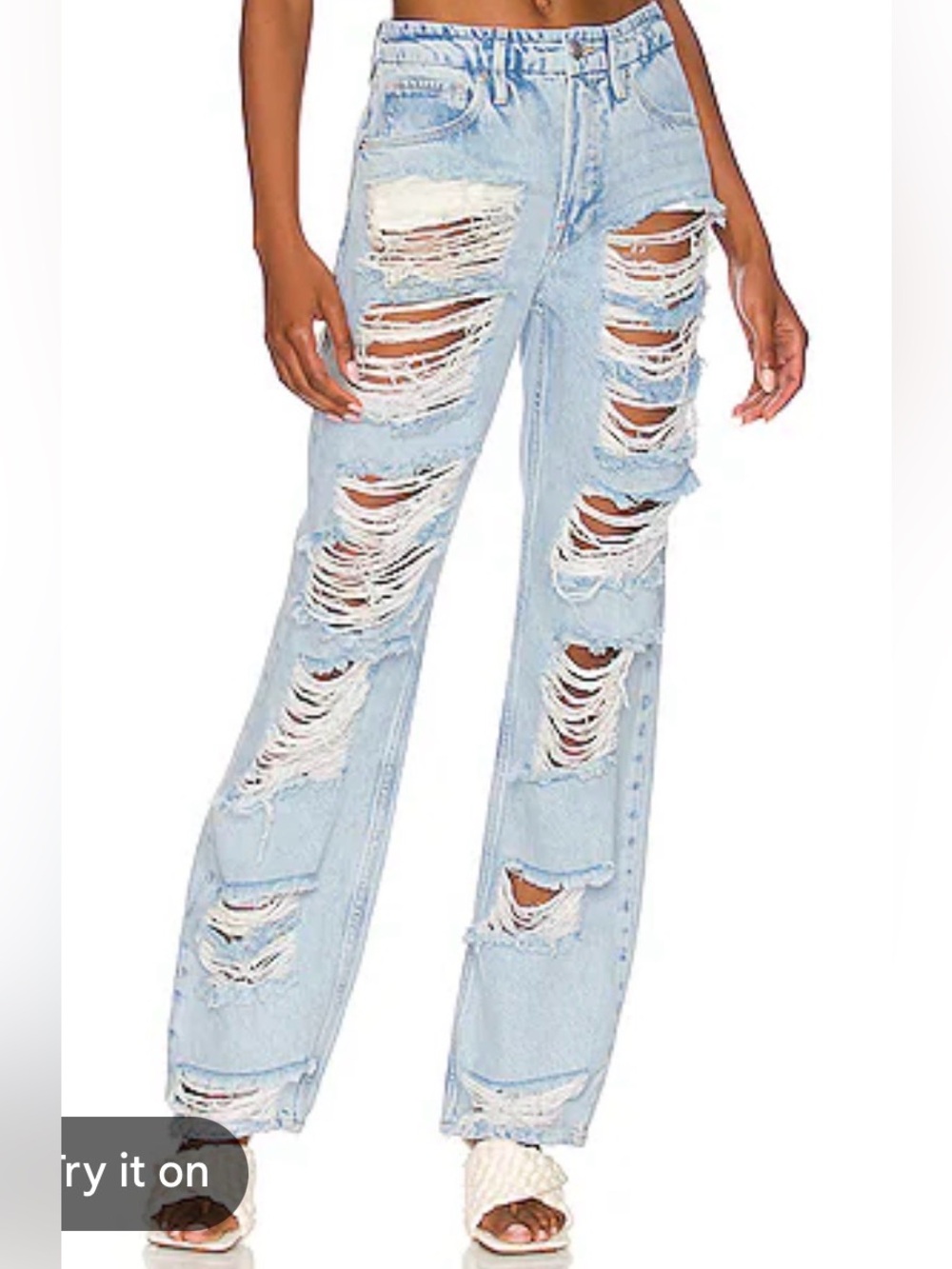 Good American '90s Extreme Rip Straight Leg Jeans in Light Wash Indigo296 Denim